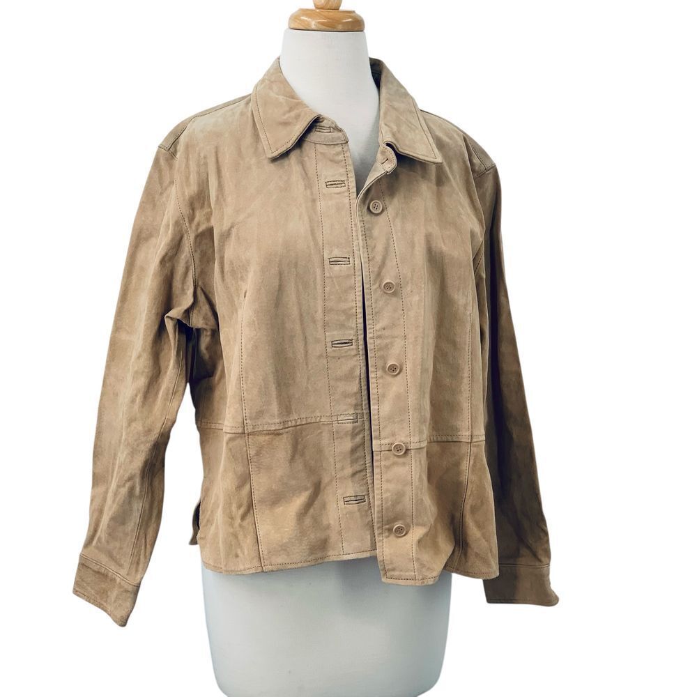 Travel Smith Women's Long‎ Sleeve Tan Suede Button Down Jacket/Shacket Size MP